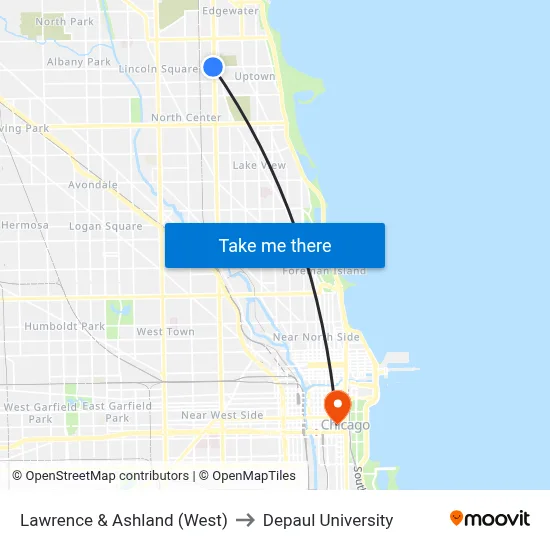 Lawrence & Ashland (West) to Depaul University map