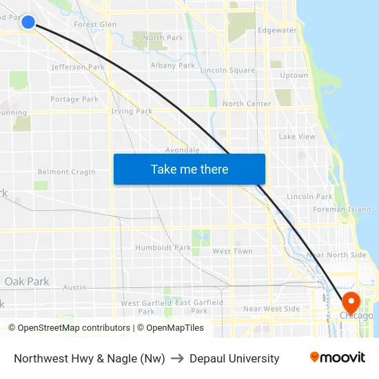 Northwest Hwy & Nagle (Nw) to Depaul University map
