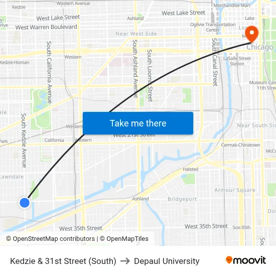 Kedzie & 31st Street (South) to Depaul University map