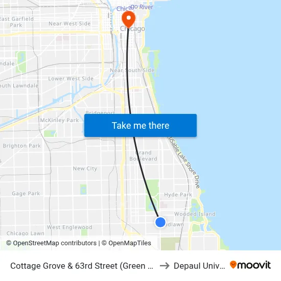 Cottage Grove & 63rd Street (Green Line) (North) to Depaul University map