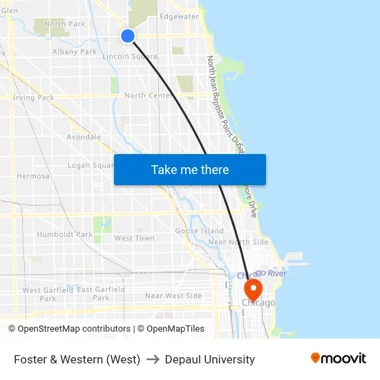 Foster & Western (West) to Depaul University map