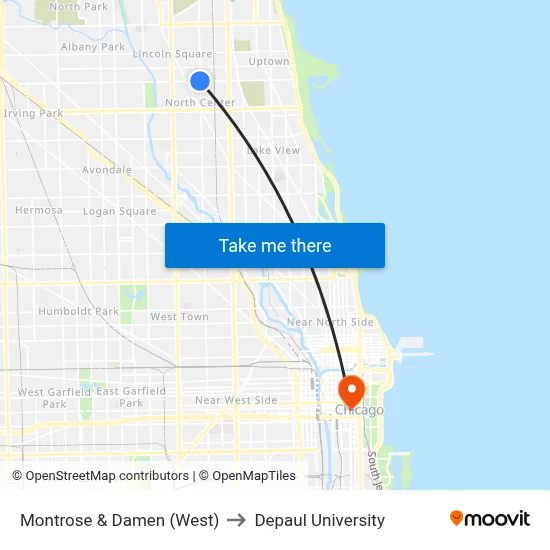 Montrose & Damen (West) to Depaul University map