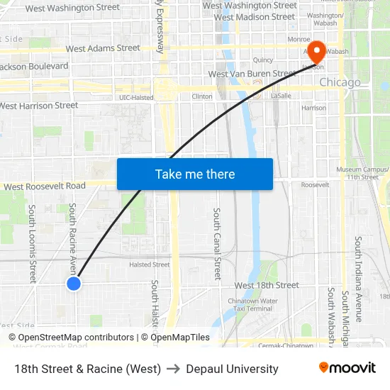 18th Street & Racine (West) to Depaul University map