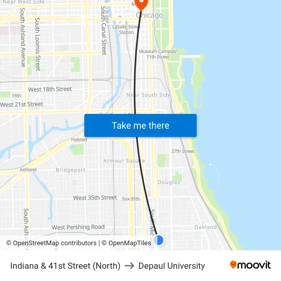 Indiana & 41st Street (North) to Depaul University map