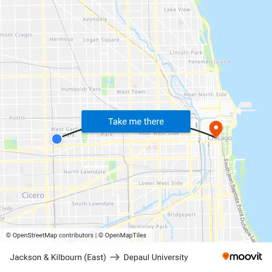 Jackson & Kilbourn (East) to Depaul University map