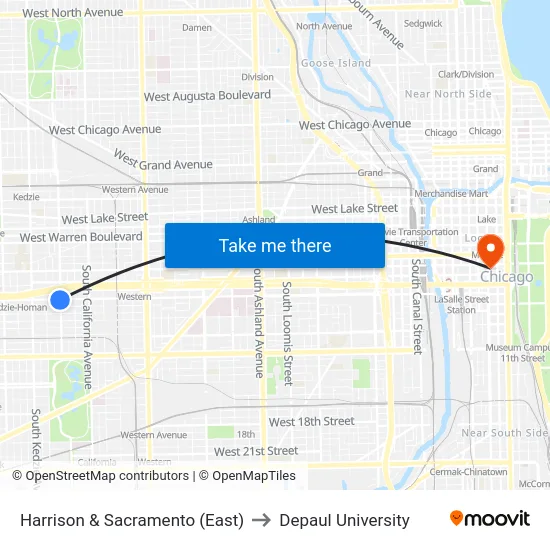 Harrison & Sacramento (East) to Depaul University map