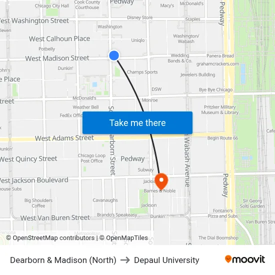 Dearborn & Madison (North) to Depaul University map