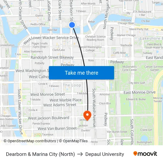 Dearborn & Marina City (North) to Depaul University map