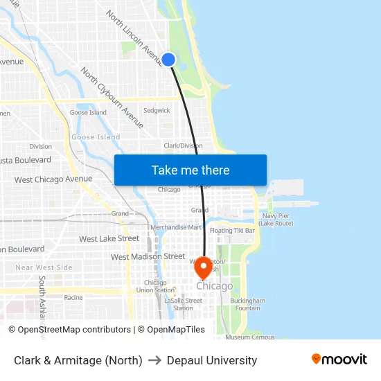 Clark & Armitage (North) to Depaul University map