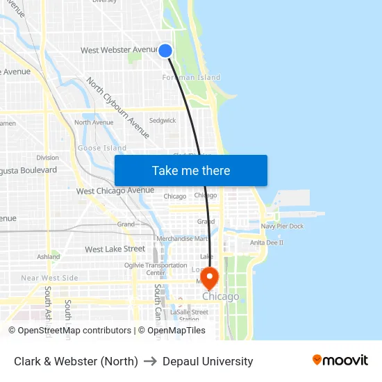 Clark & Webster (North) to Depaul University map