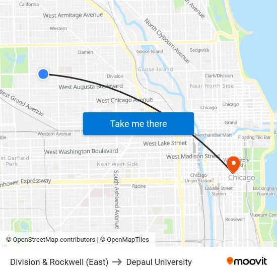 Division & Rockwell (East) to Depaul University map