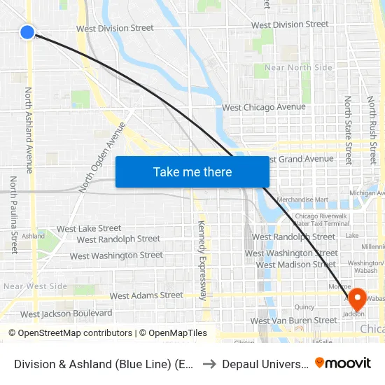 Division & Ashland (Blue Line) (East) to Depaul University map
