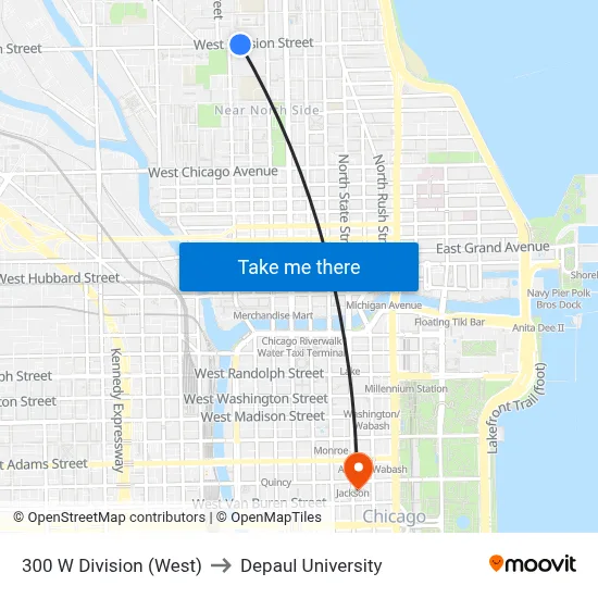 300 W Division (West) to Depaul University map