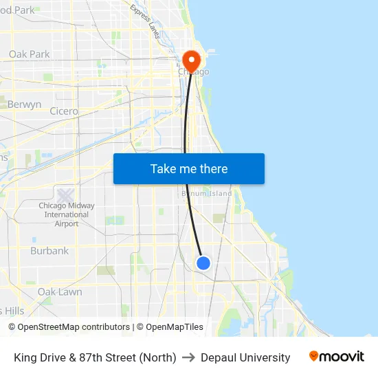King Drive & 87th Street (North) to Depaul University map