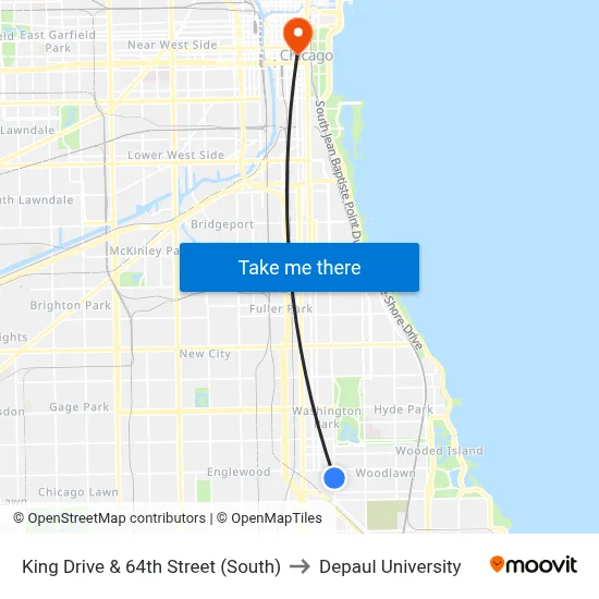 King Drive & 64th Street (South) to Depaul University map