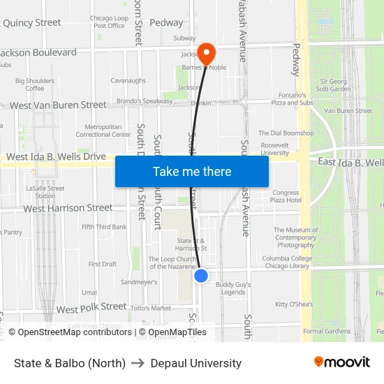 State & Balbo (North) to Depaul University map