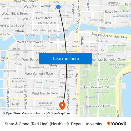 State & Grand (Red Line) (North) to Depaul University map