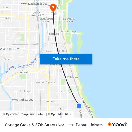 Cottage Grove & 37th Street (North) to Depaul University map