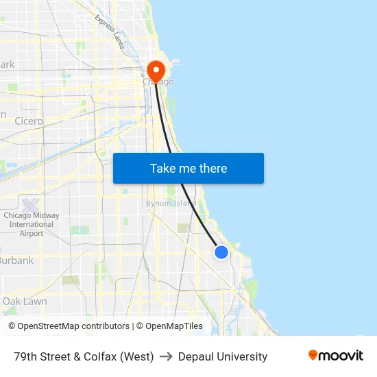 79th Street & Colfax (West) to Depaul University map