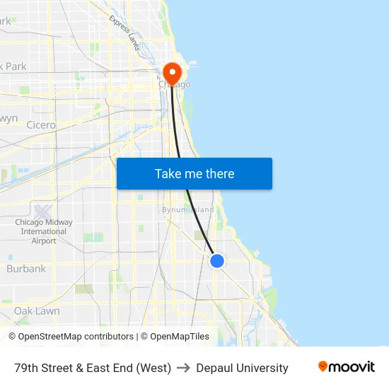 79th Street & East End (West) to Depaul University map