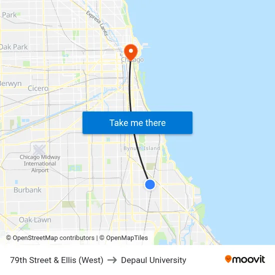 79th Street & Ellis (West) to Depaul University map