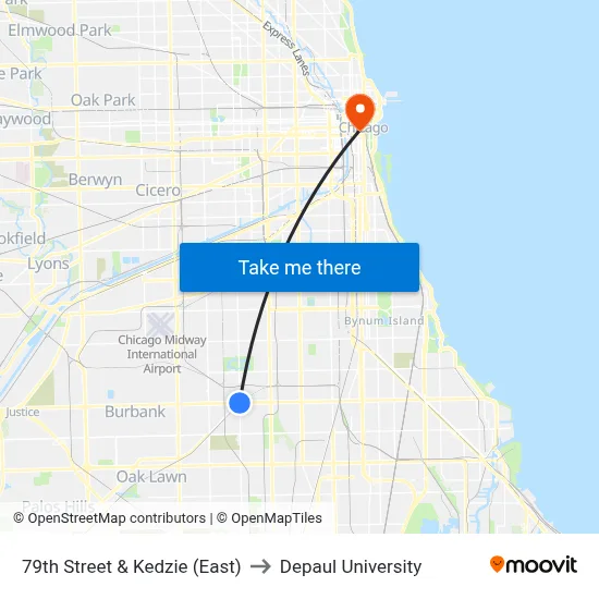 79th Street & Kedzie (East) to Depaul University map