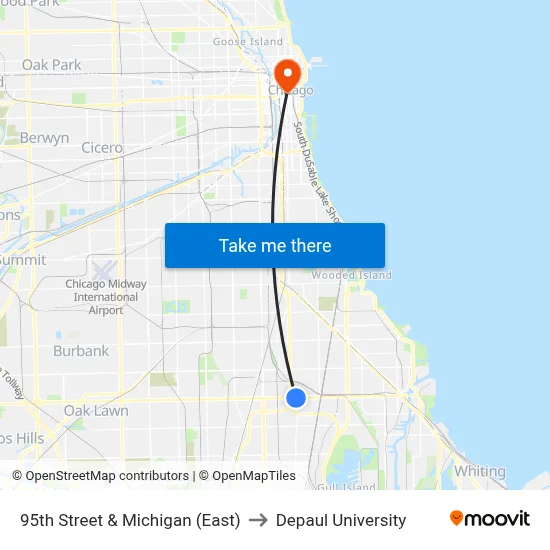 95th Street & Michigan (East) to Depaul University map