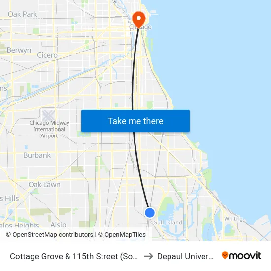 Cottage Grove & 115th Street (South) to Depaul University map