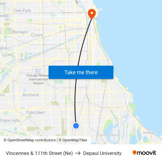 Vincennes & 111th Street (Ne) to Depaul University map