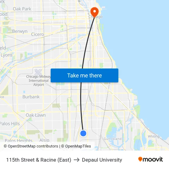 115th Street & Racine (East) to Depaul University map