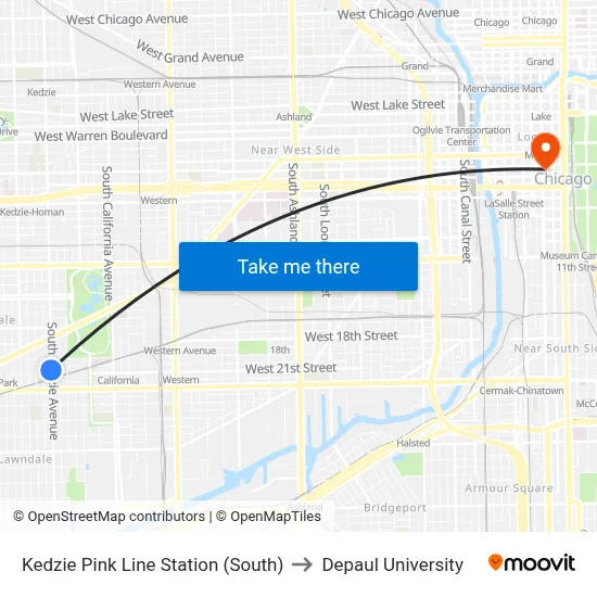 Kedzie Pink Line Station (South) to Depaul University map