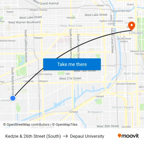 Kedzie & 26th Street (South) to Depaul University map