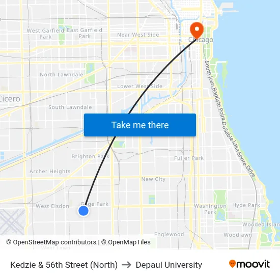 Kedzie & 56th Street (North) to Depaul University map