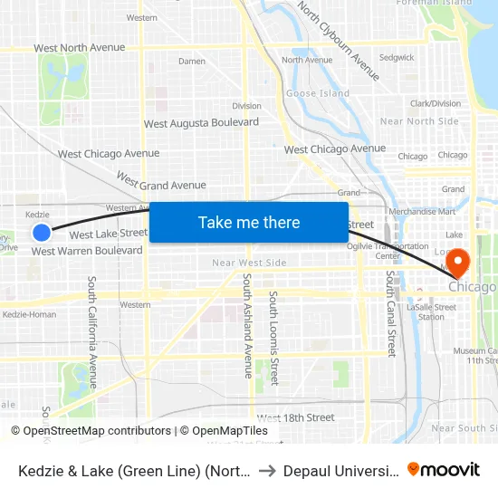 Kedzie & Lake (Green Line) (North) to Depaul University map