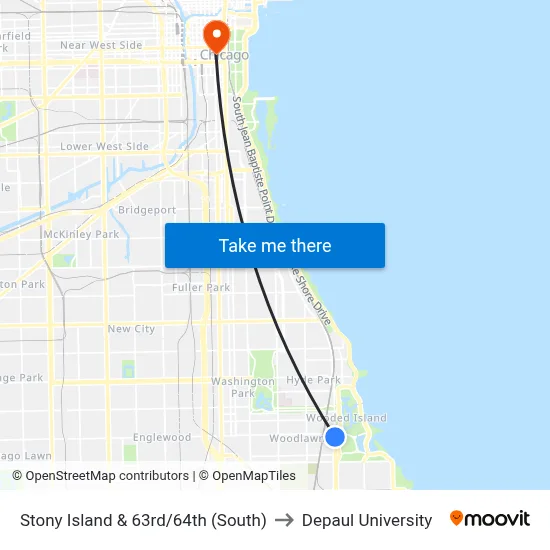 Stony Island & 63rd/64th (South) to Depaul University map