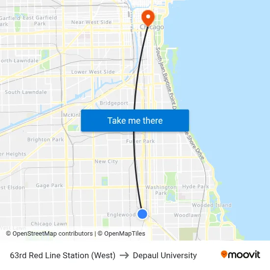 63rd Red Line Station (West) to Depaul University map