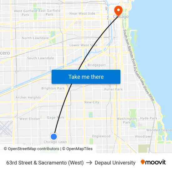 63rd Street & Sacramento (West) to Depaul University map