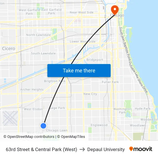 63rd Street & Central Park (West) to Depaul University map