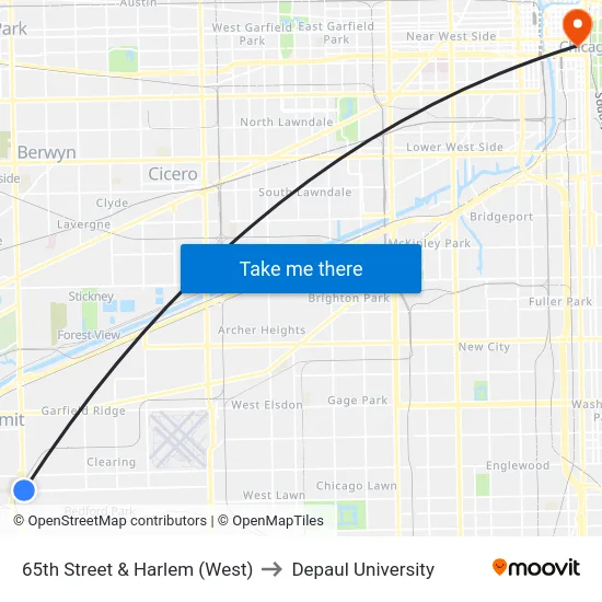 65th Street & Harlem (West) to Depaul University map