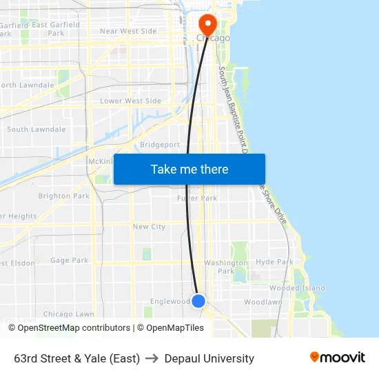 63rd Street & Yale (East) to Depaul University map