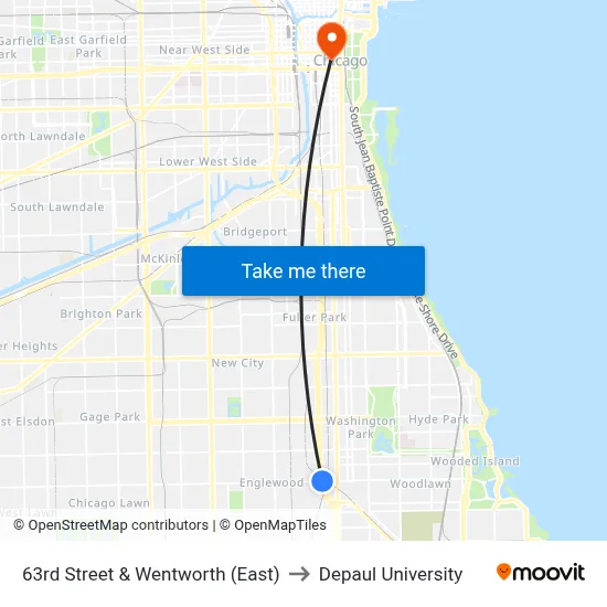 63rd Street & Wentworth (East) to Depaul University map