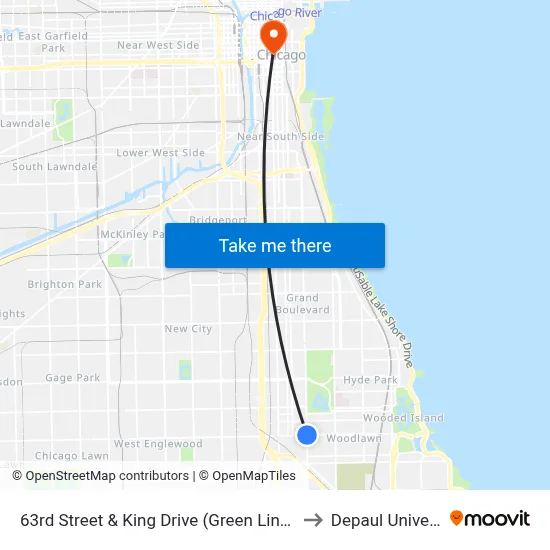 63rd Street & King Drive (Green Line) (East) to Depaul University map