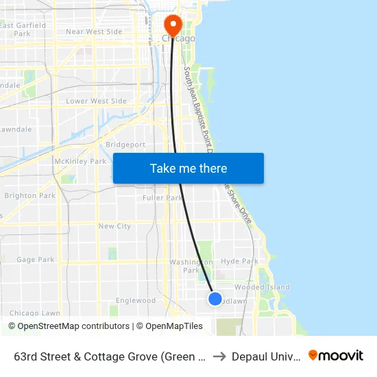 63rd Street & Cottage Grove (Green Line) (East) to Depaul University map
