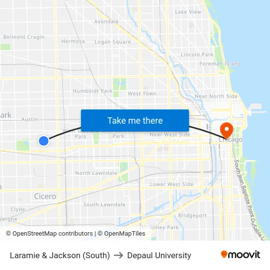 Laramie & Jackson (South) to Depaul University map