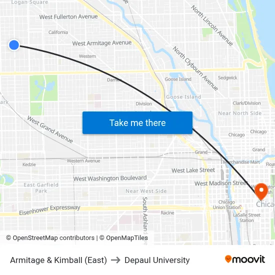 Armitage & Kimball (East) to Depaul University map