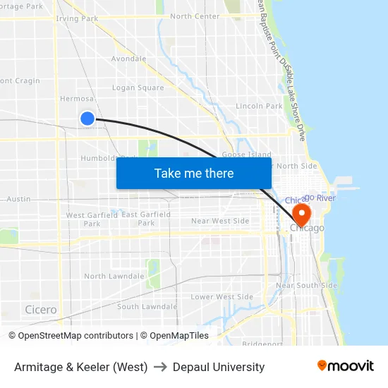 Armitage & Keeler (West) to Depaul University map