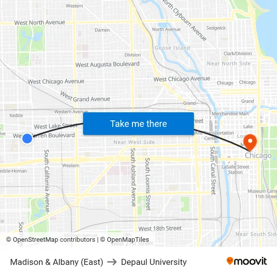 Madison & Albany (East) to Depaul University map