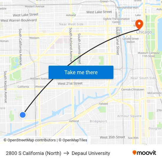 2800 S California (North) to Depaul University map