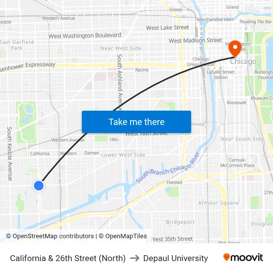 California & 26th Street (North) to Depaul University map