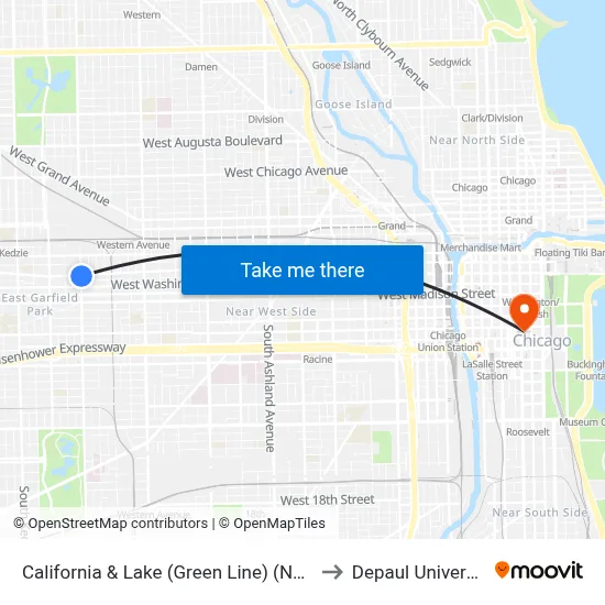 California & Lake (Green Line) (North) to Depaul University map